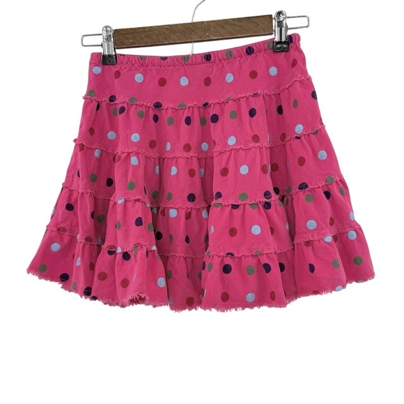 Mini Boden Girl's Pink Polka Dot Corduroy Tiered Ruffle Skirt Size 3-4 Years - Picture 2 of 9